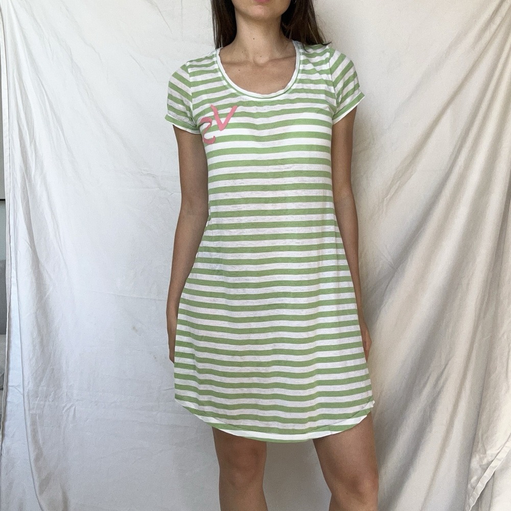 2000s Victoria's Secret Green Striped Mini Sleep Dress Y2K Preppy Tennis RARE